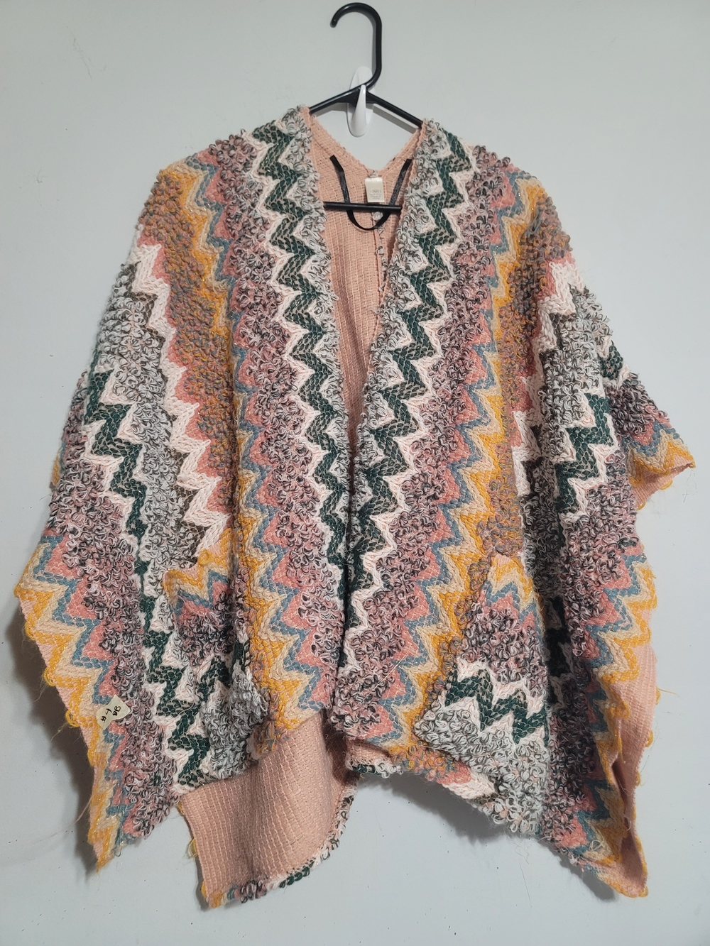 Cato Multi-Color Zigzag Knit Poncho in  Green & Yellow